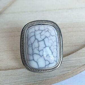 Marble Statement Ring Silver Tone Hammer Textured Costume Ring Maximalist
